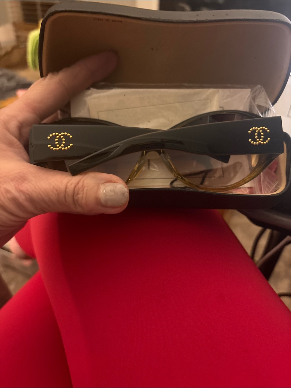 New CHANEL Black Sunglasses with Gold Logo Accents